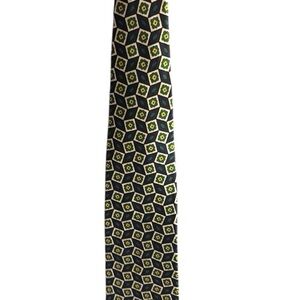 Façonnable Silk Tie Navy Green Geometric Pattern Made in France EUC